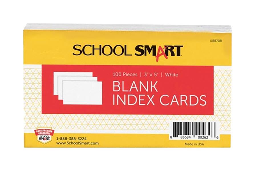 School Smart Blank Plain Index Card, 3 x 5 Inches, White, Pack of 100 088708